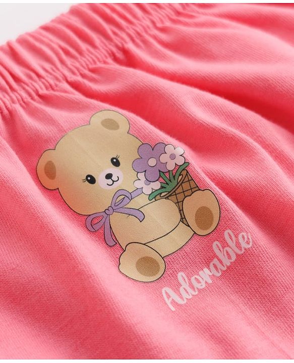 Babyhug 100% Cotton Single Jersey Knit Bear Printed Bloomers Pack of 3 - Mauve & White