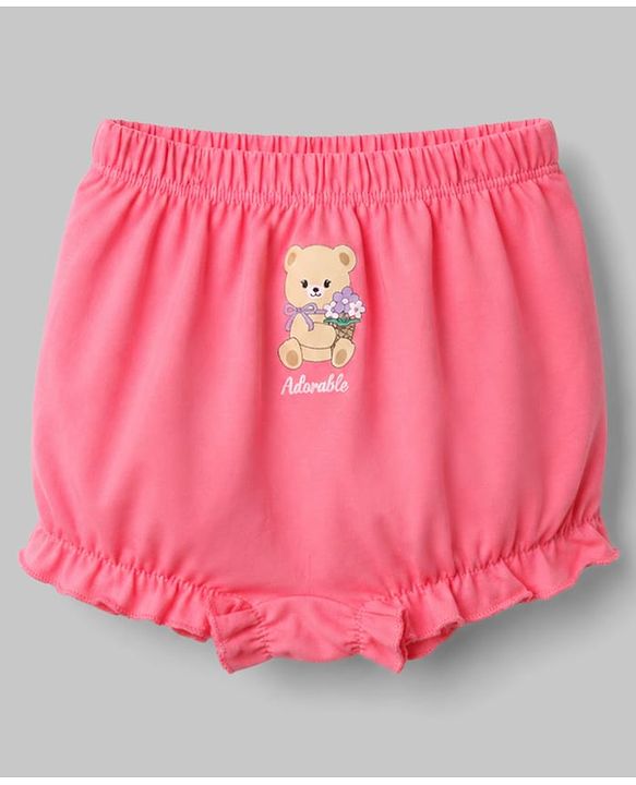 Babyhug 100% Cotton Single Jersey Knit Bear Printed Bloomers Pack of 3 - Mauve & White