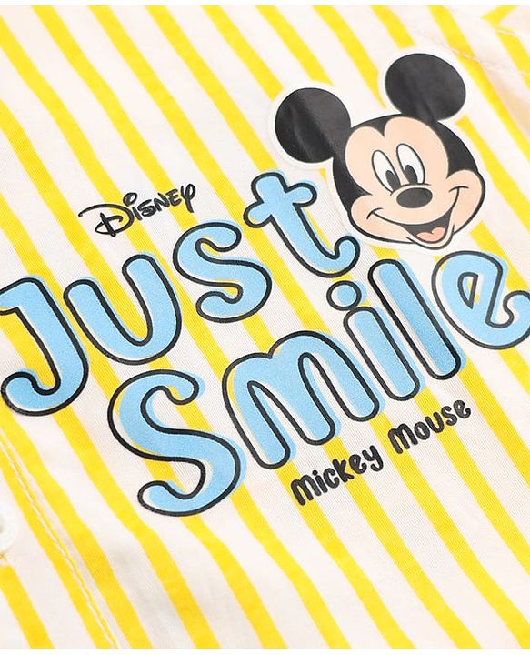 Babyhug Disney 100% Cotton Poplin Woven Half Sleeves Shirt With Mickey Mouse Print - Yellow