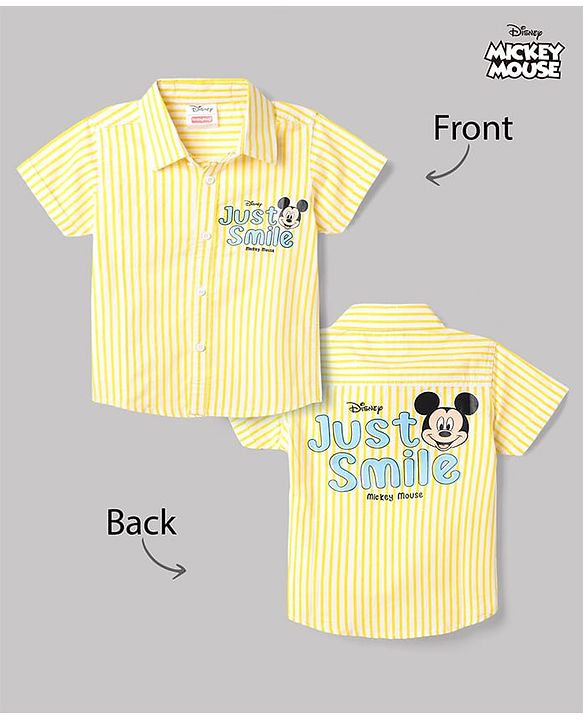 Babyhug Disney 100% Cotton Poplin Woven Half Sleeves Shirt With Mickey Mouse Print - Yellow
