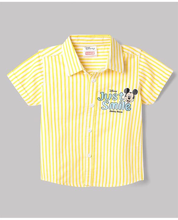 Babyhug Disney 100% Cotton Poplin Woven Half Sleeves Shirt With Mickey Mouse Print - Yellow