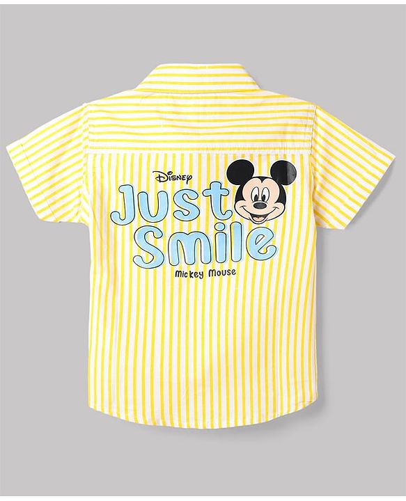 Babyhug Disney 100% Cotton Poplin Woven Half Sleeves Shirt With Mickey Mouse Print - Yellow