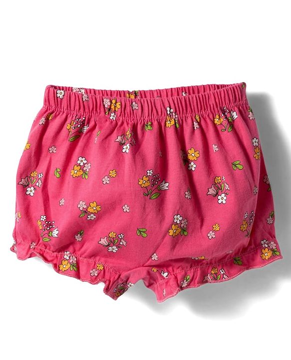 Babyhug 100% Cotton Knit Bloomers With Teddy Bear & Floral Print Pack of 3 - Multicolor