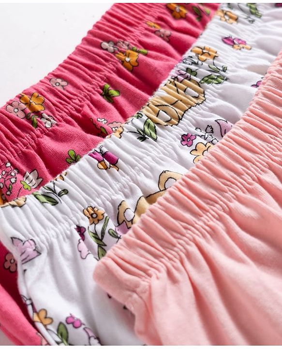 Babyhug 100% Cotton Knit Bloomers With Teddy Bear & Floral Print Pack of 3 - Multicolor