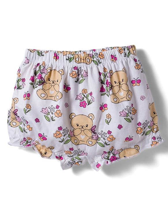 Babyhug 100% Cotton Knit Bloomers With Teddy Bear & Floral Print Pack of 3 - Multicolor