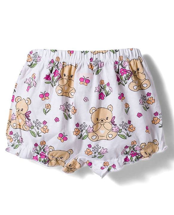 Babyhug 100% Cotton Knit Bloomers With Teddy Bear & Floral Print Pack of 3 - Multicolor