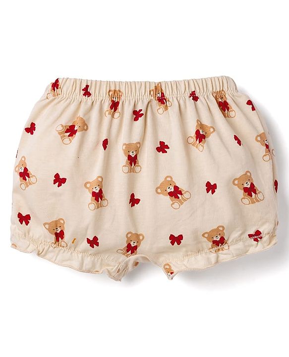 Babyhug 100% Cotton Knit Bloomers With Teddy Bear Print Pack of 3 - Multicolor