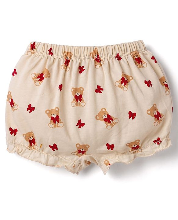 Babyhug 100% Cotton Knit Bloomers With Teddy Bear Print Pack of 3 - Multicolor
