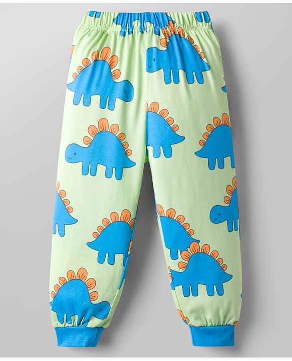 Babyhug Cotton Knit Full Sleeves Dino Printed Co-Ords T-Shirt & Pyjama Night Suit - Light Green