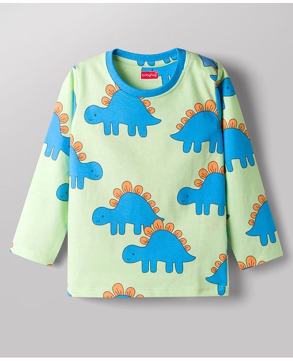 Babyhug Cotton Knit Full Sleeves Dino Printed Co-Ords T-Shirt & Pyjama Night Suit - Light Green