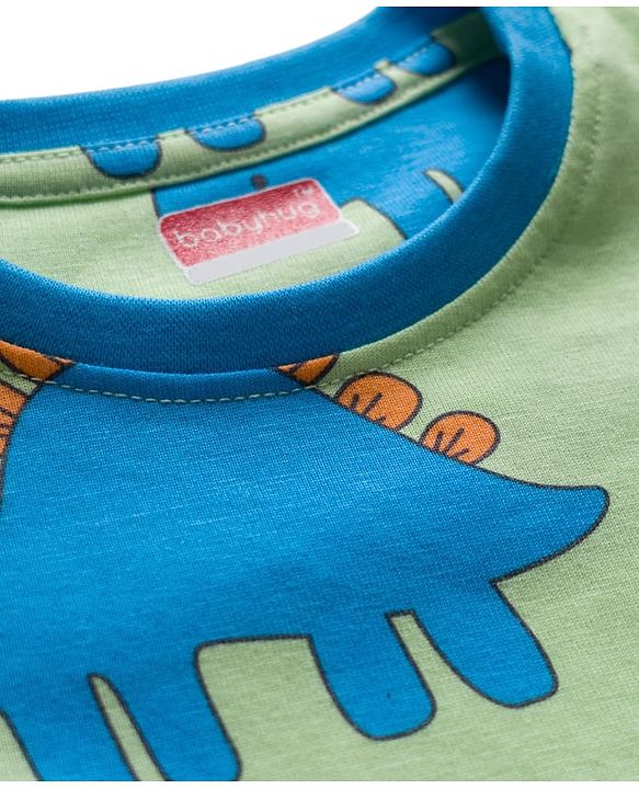 Babyhug Cotton Knit Full Sleeves Dino Printed Co-Ords T-Shirt & Pyjama Night Suit - Light Green