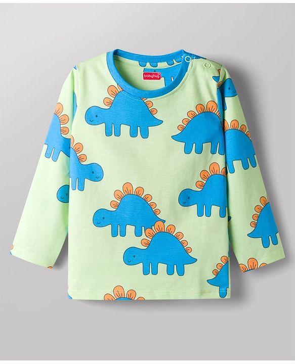 Babyhug Cotton Knit Full Sleeves Dino Printed Co-Ords T-Shirt & Pyjama Night Suit - Light Green