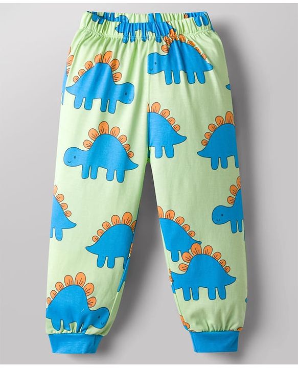 Babyhug Cotton Knit Full Sleeves Dino Printed Co-Ords T-Shirt & Pyjama Night Suit - Light Green