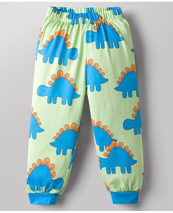 Babyhug Cotton Knit Full Sleeves Dino Printed Co-Ords T-Shirt & Pyjama Night Suit - Light Green