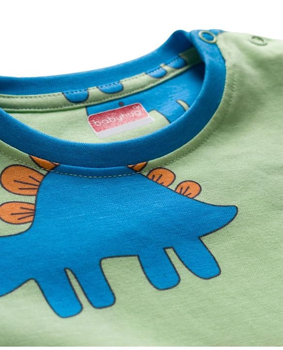 Babyhug Cotton Knit Full Sleeves Dino Printed Co-Ords T-Shirt & Pyjama Night Suit - Light Green