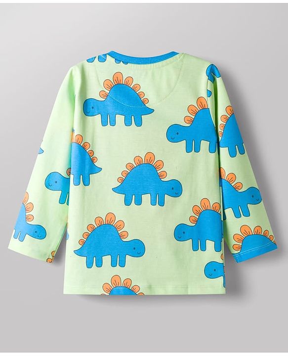 Babyhug Cotton Knit Full Sleeves Dino Printed Co-Ords T-Shirt & Pyjama Night Suit - Light Green