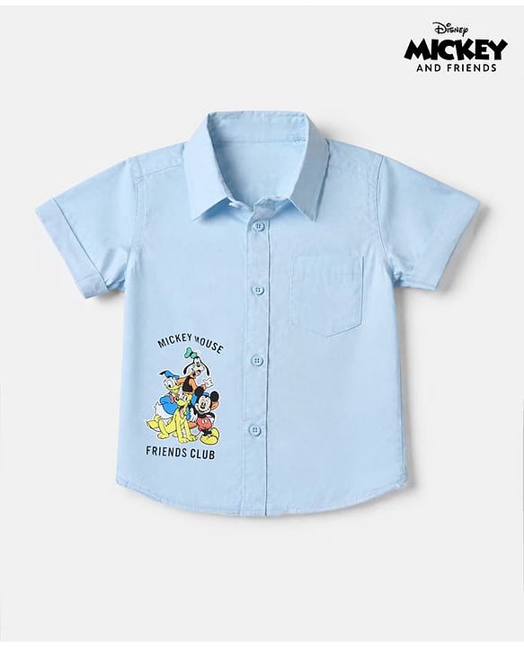 Babyhug Disney 100% Cotton Woven Half Sleeves Printed Shirt with Mickey Mouse Graphics - Blue