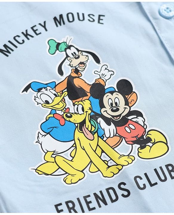 Babyhug Disney 100% Cotton Woven Half Sleeves Printed Shirt with Mickey Mouse Graphics - Blue