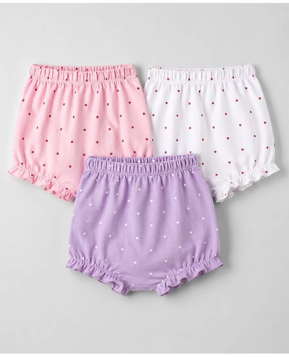 Babyhug 100% Cotton Knit Polka Dots Printed Bloomers Pack of 3 - Peach Lilac & White