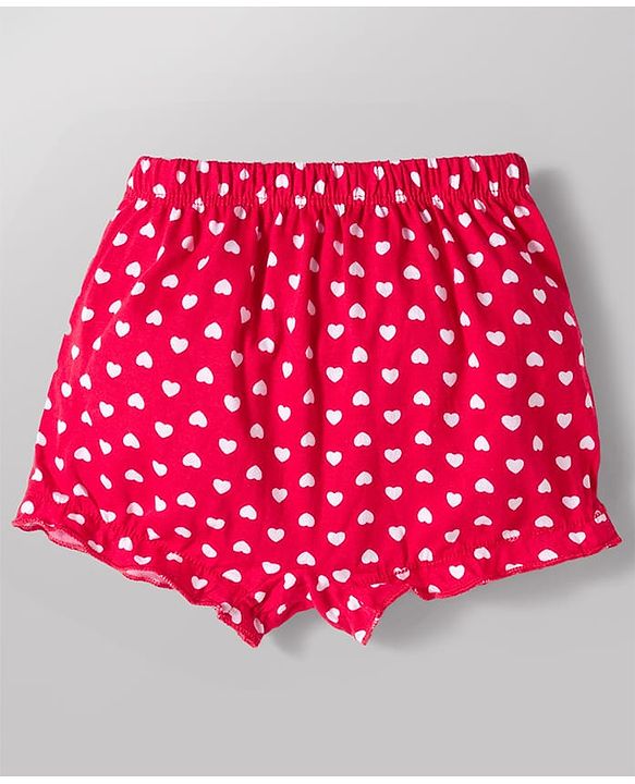 Babyhug 100% Cotton Knit Bloomers With Heart Print Pack of 3 - Multicolor