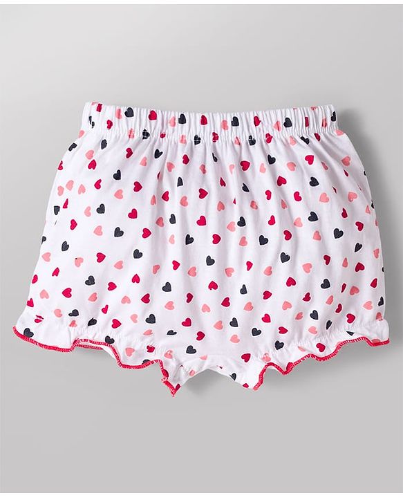Babyhug 100% Cotton Knit Bloomers With Heart Print Pack of 3 - Multicolor