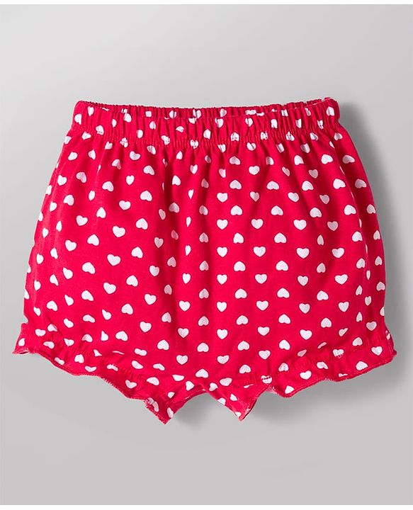 Babyhug 100% Cotton Knit Bloomers With Heart Print Pack of 3 - Multicolor