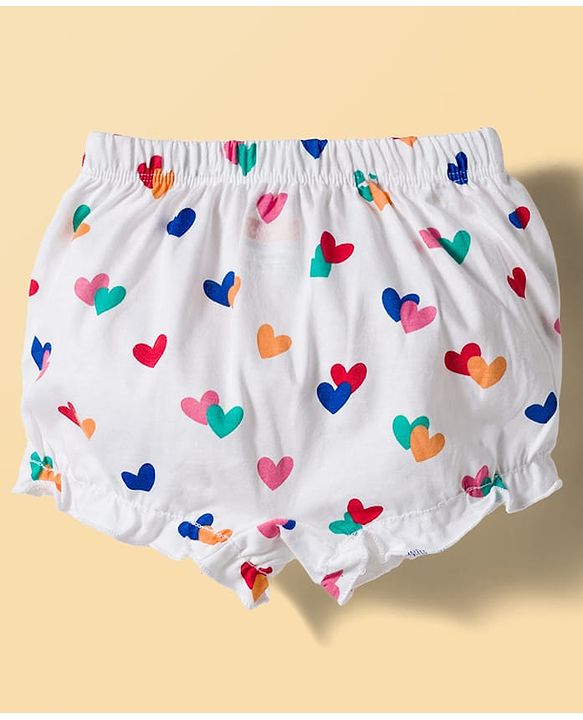 Babyhug 100% Cotton Knit Polka Dots & Hearts Printed Bloomers Pack Of 3 - Multicolour