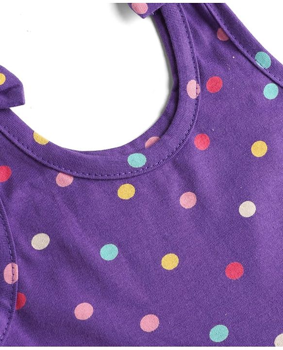 Babyhug Single Jersey Knit Sleeveless Tiered Frock & Headband With Polka Dot Print -Purple