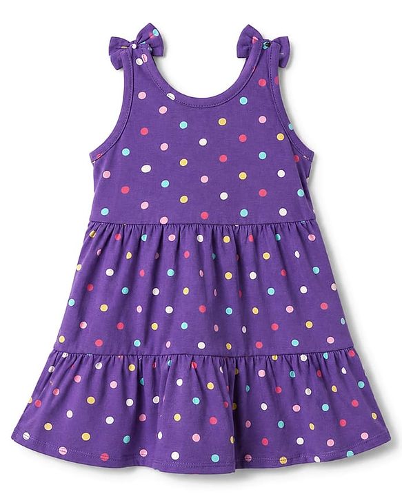 Babyhug Single Jersey Knit Sleeveless Tiered Frock & Headband With Polka Dot Print -Purple