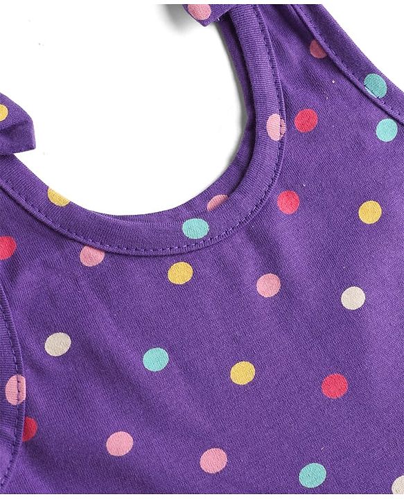 Babyhug Single Jersey Knit Sleeveless Tiered Frock & Headband With Polka Dot Print -Purple