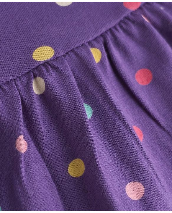 Babyhug Single Jersey Knit Sleeveless Tiered Frock & Headband With Polka Dot Print -Purple