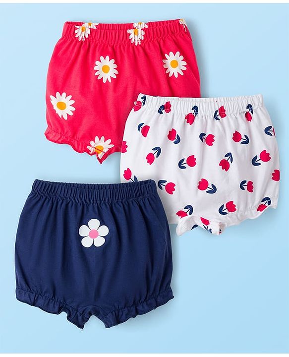 Babyhug 100% Cotton Knit Bloomers With Floral Print Pack of 3 - Multicolor