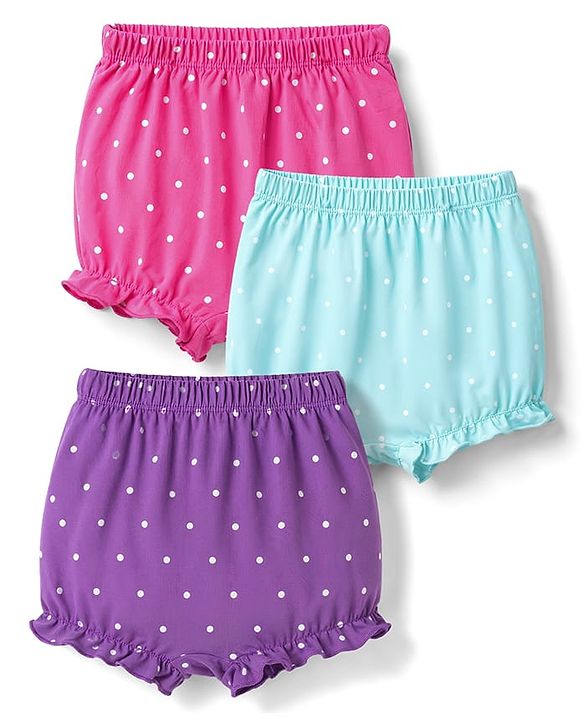Babyhug 100% Cotton Single Jersey Knit Polka Dot Printed Bloomers Pack of 3 - Dark Pink & Light Blue