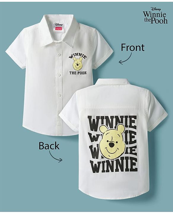 Babyhug Disney Poplin Woven Half Sleeves Shirt With Winnie The Pooh Graphics - White