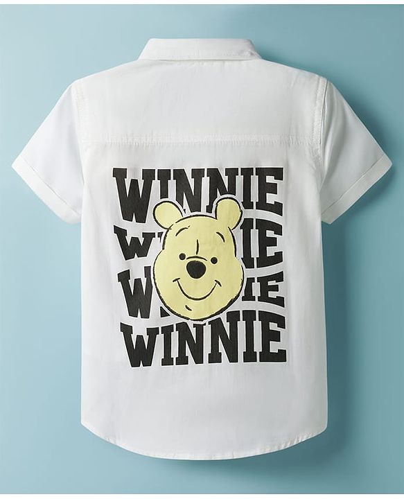 Babyhug Disney Poplin Woven Half Sleeves Shirt With Winnie The Pooh Graphics - White