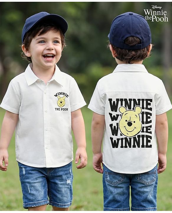 Babyhug Disney Poplin Woven Half Sleeves Shirt With Winnie The Pooh Graphics - White