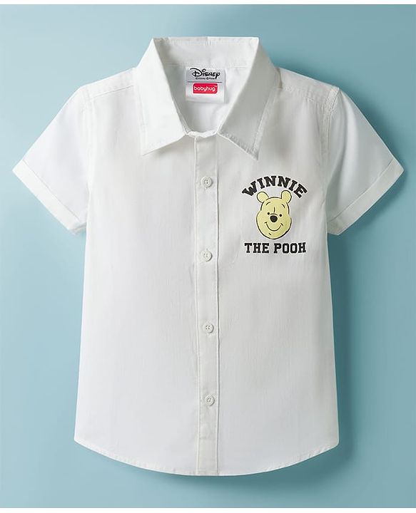 Babyhug Disney Poplin Woven Half Sleeves Shirt With Winnie The Pooh Graphics - White