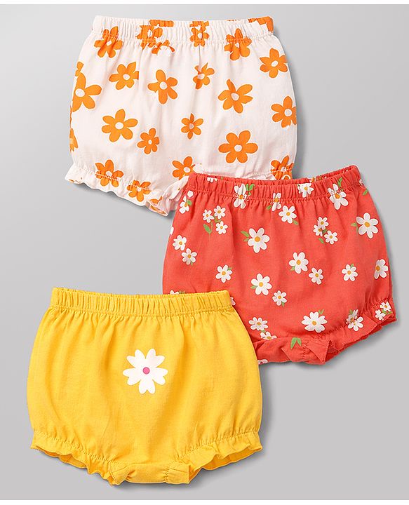 Babyhug 100% Cotton Single Jersey Knit Bloomers With Floral Print Pack of 3 - Multicolor