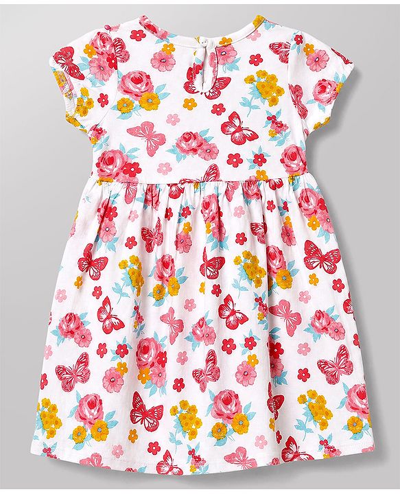 Babyhug Single Jersey Knit Half Sleeves Frocks With Floral Print Pack of 2 - White & Pink