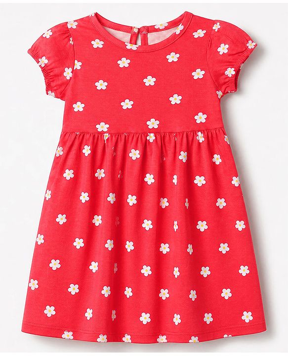 Babyhug Single Jersey Knit Half Sleeves Frocks With Floral Print Pack of 2 - White & Pink
