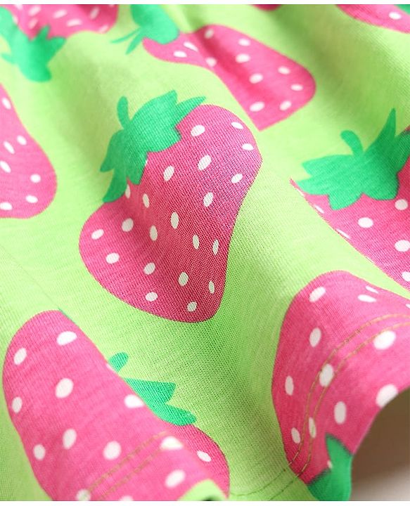 Babyhug Single Jersey Knit Sleeveless Strawberry Printed Frock - Green