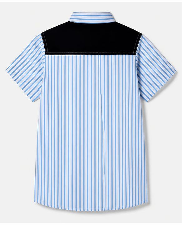 Pine Kids Marvel 100% Cotton Poplin Woven Striped Shirt with Half Sleeves and Avengers Superheroes Print in Light Blue