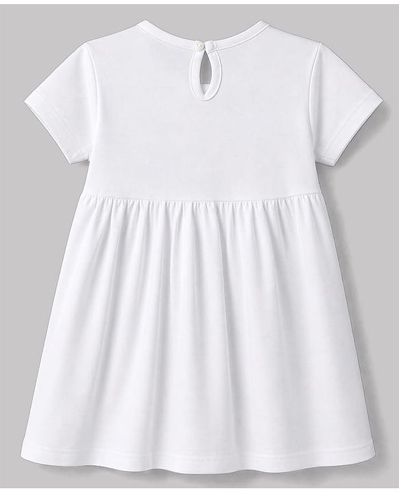 Babyhug Single Jersey Knit Half Sleeves Floral Printed Frock - White