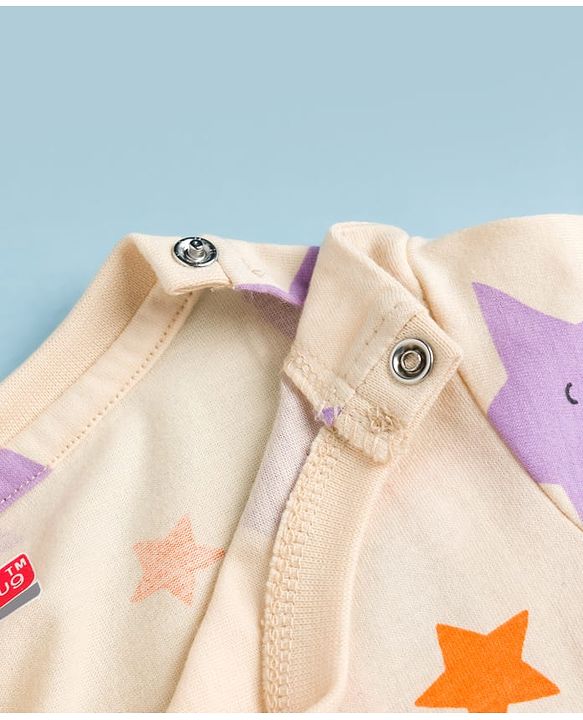 Babyhug Cotton Knit Half Sleeves T-Shirt & Shorts Co-ord Night Suit With Star Print - Lavender