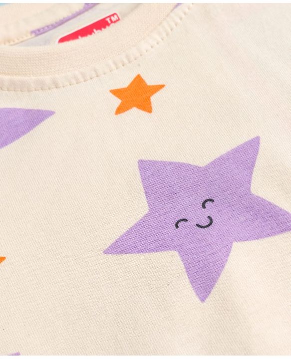 Babyhug Cotton Knit Half Sleeves T-Shirt & Shorts Co-ord Night Suit With Star Print - Lavender