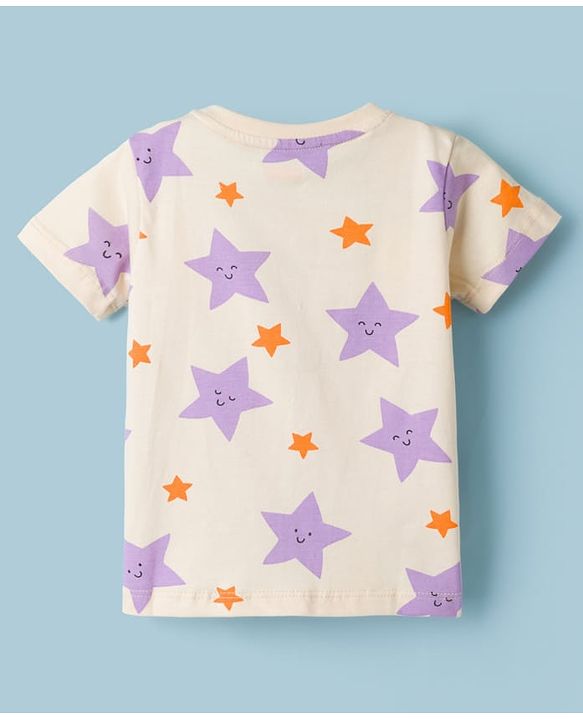 Babyhug Cotton Knit Half Sleeves T-Shirt & Shorts Co-ord Night Suit With Star Print - Lavender