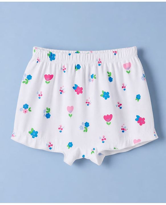 Babyhug 100% Cotton Knit Bloomer With Floral & Bow Print Pack of 3 - White & Pink