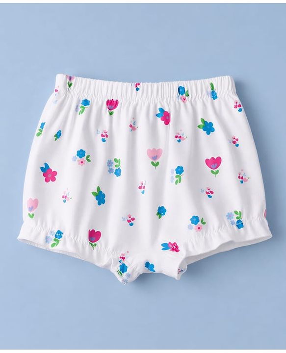 Babyhug 100% Cotton Knit Bloomer With Floral & Bow Print Pack of 3 - White & Pink