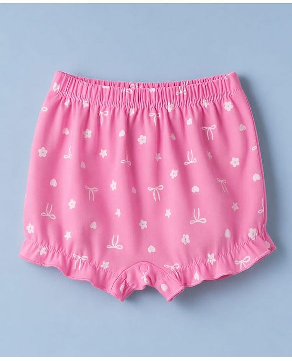 Babyhug 100% Cotton Knit Bloomer With Floral & Bow Print Pack of 3 - White & Pink