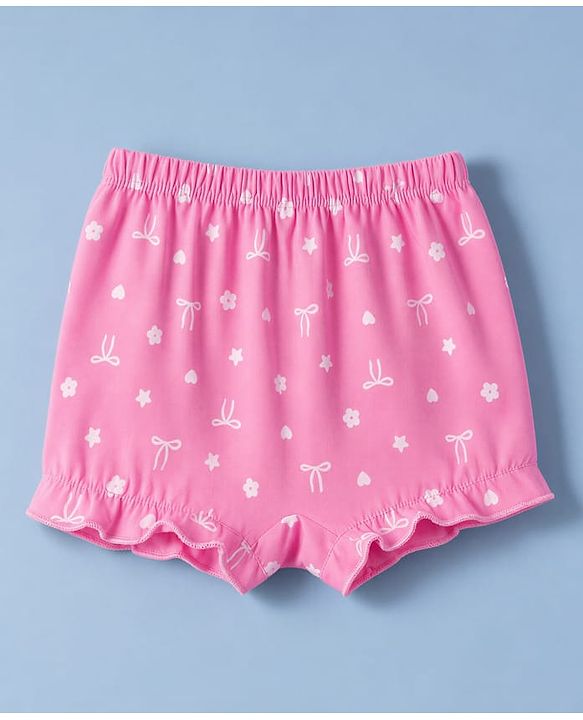 Babyhug 100% Cotton Knit Bloomer With Floral & Bow Print Pack of 3 - White & Pink